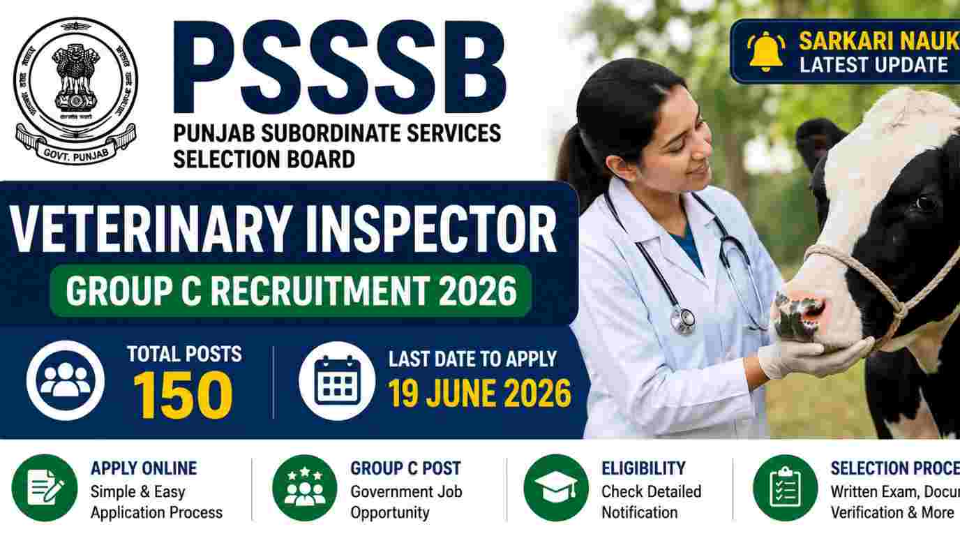 Punjab PSSSB Veterinary Inspector Group C Recruitment 2026: Apply Online for 150 Posts 